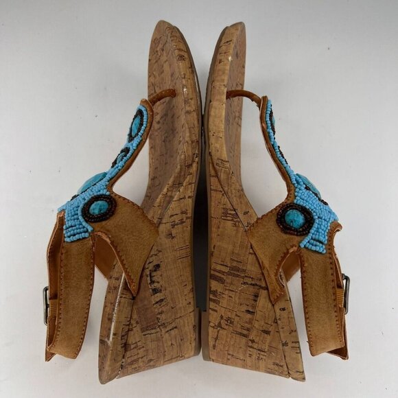 Simply Vera Vera Wang Womens 112913 Blue Beaded Thong Size 7.5 Wedge Sandals - Picture 6 of 10